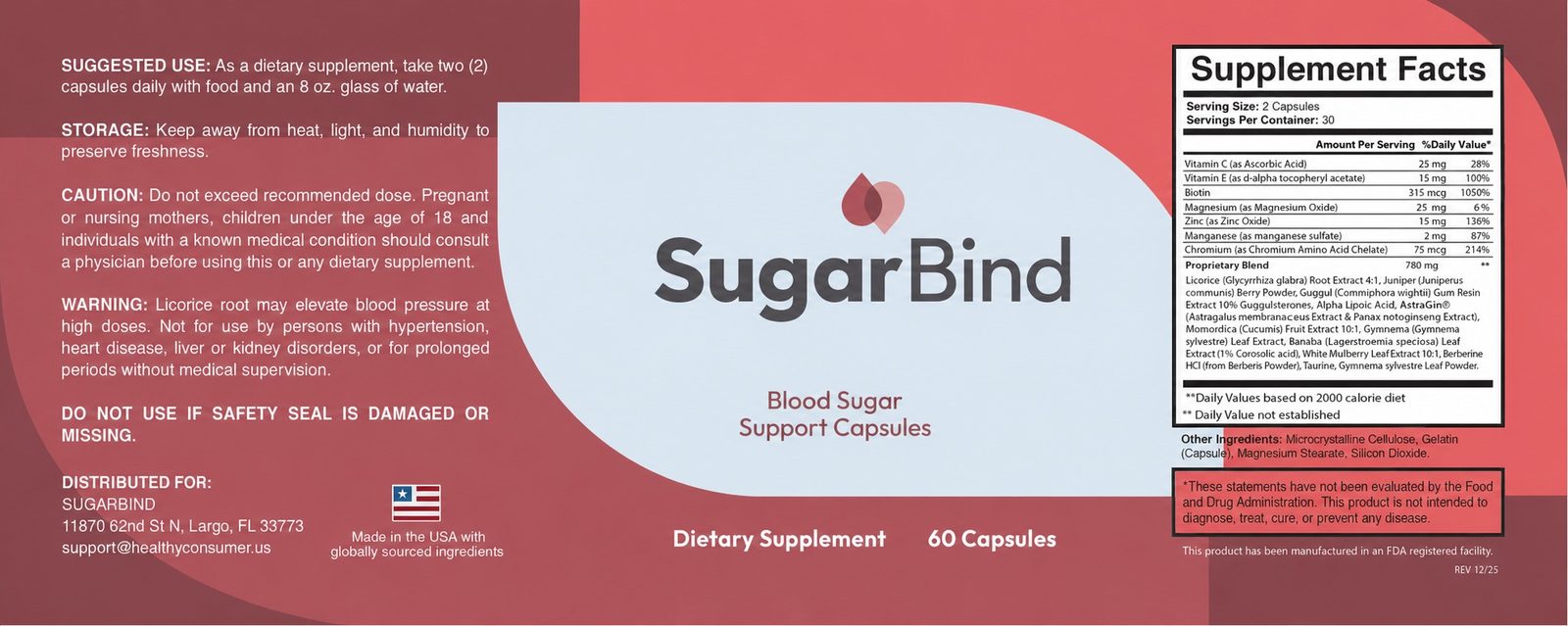 SugarBind product label with Supplement Facts